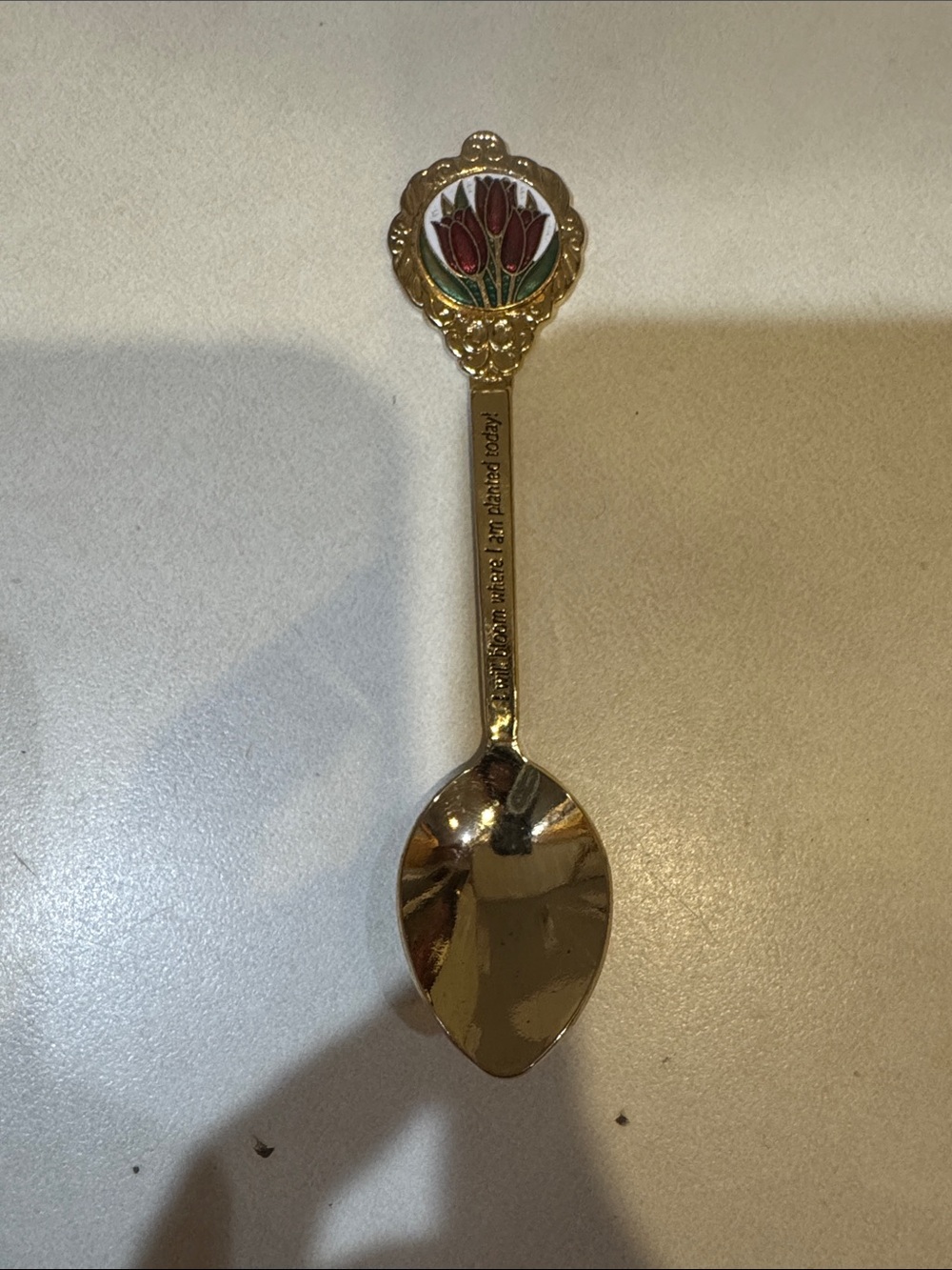 Golden Tulip Enamel Accent Collectible Spoon - Gold and Red